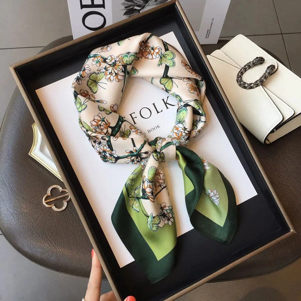 70*70cm Flower Silk Square Scarf Women Satin Shawl Wrap Hijab Female Hair Band Wrist Luxury Headkerchief Echarpe fashion Bandana