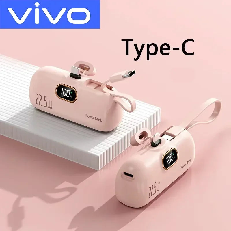 VIVO 500000mAh Mini Power Bank Fast Charging Portable Charger 22.5W Lighting Type-c for iPhone Huawei Emergency External Battery