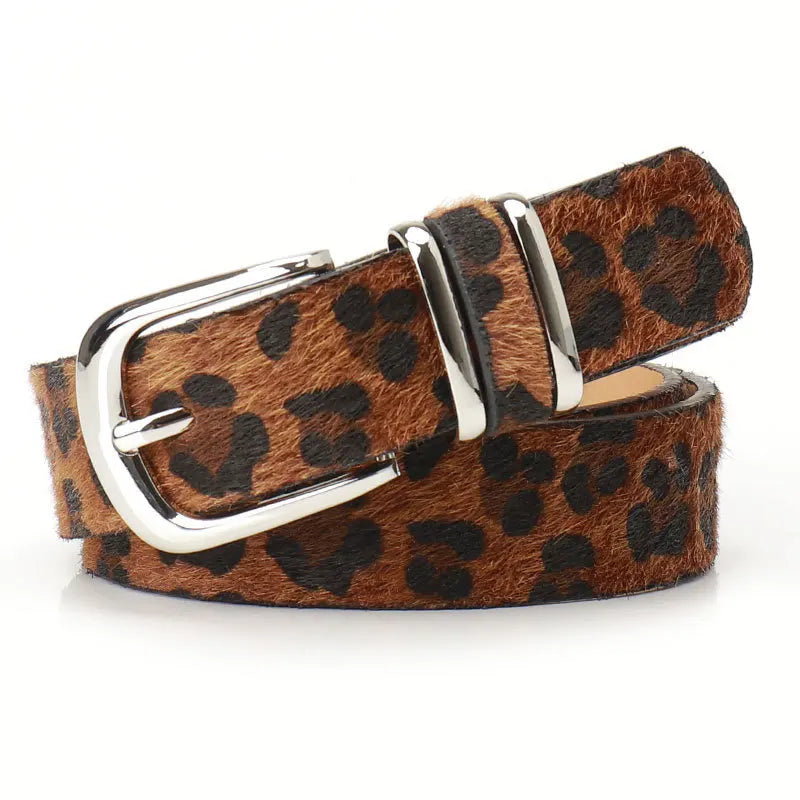 Y2K Retro Leopard Print Belt Fashionable Women's Punk Alloy Buckle Alloy Buckle PU Leather Decorated Belt