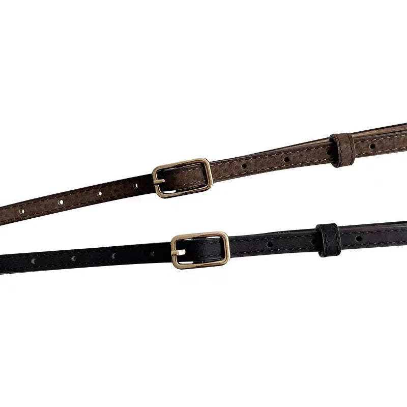 **Retro French PU Leather Belt For Women Unisex Belts Buckle Luxury Belts Female Jeans Waist Belts Men Waistband Thin Belts