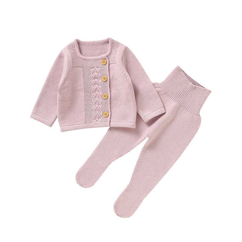 Infant Girls Clothes Sets Autumn Solid Long Sleeve Sweaters Cardigans+Pants Newborn Knitted Outfits 0-9m Toddler 2pcs Tracksuits