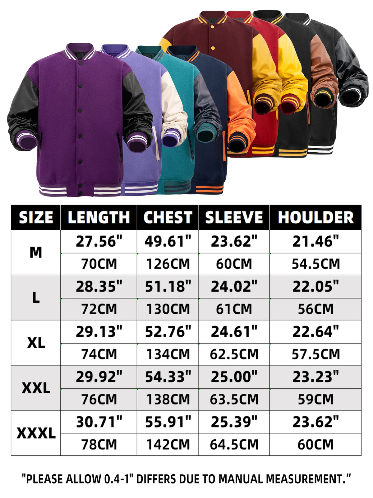 Mens Classic Varsity Jacket Vintage Letterman Style Baseball Coat Multiple Colors Available Streetwear with Faux Leather Sleeves