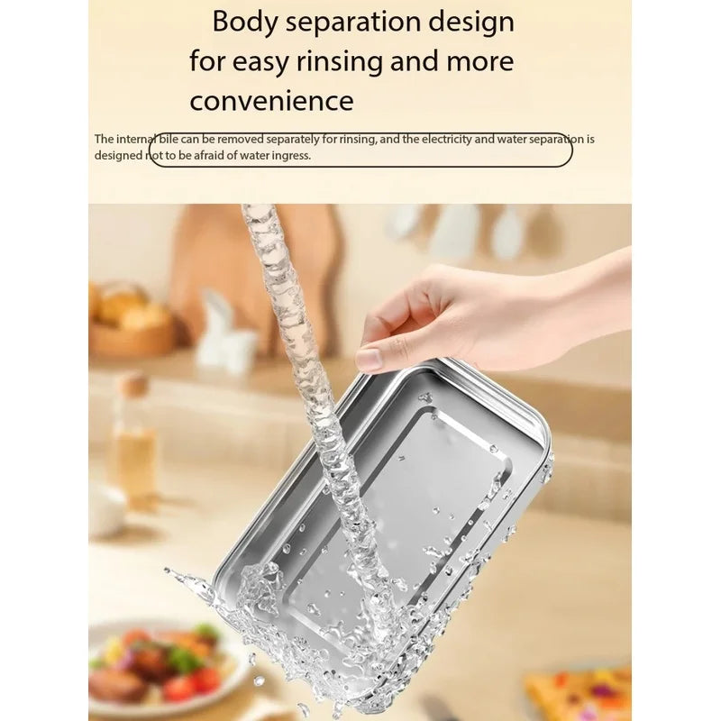 Portable Heated Lunch Box 304 Stainless Steel Container USB-Powered No Water Added Design for Office Car & Travel Meal Warming