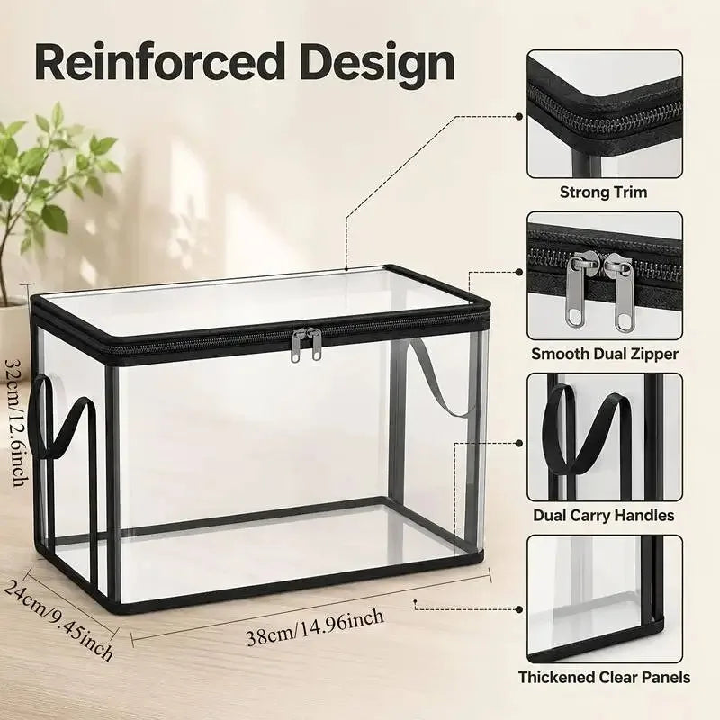 Foldable Storage Bins  Large Clear Heavy Duty Boxes with Lids Collapsible Clothes Blanket Organizer for Closet Bedroom