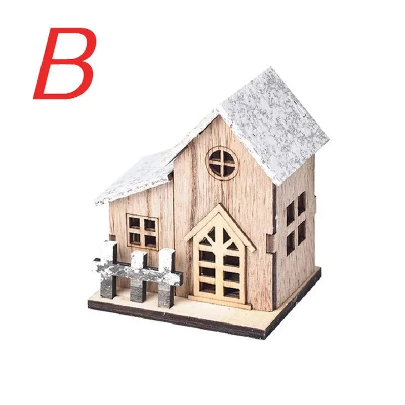 Christmas LED Wooden House Ornament Luminous Cabin Decoration For Home Tabletop Xmas Tree DIY Decor Kids Gift New Year