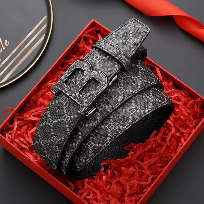 New luxury brand men's belt fashion business alloy needle buckle men's belt B buckle head waist belt for men