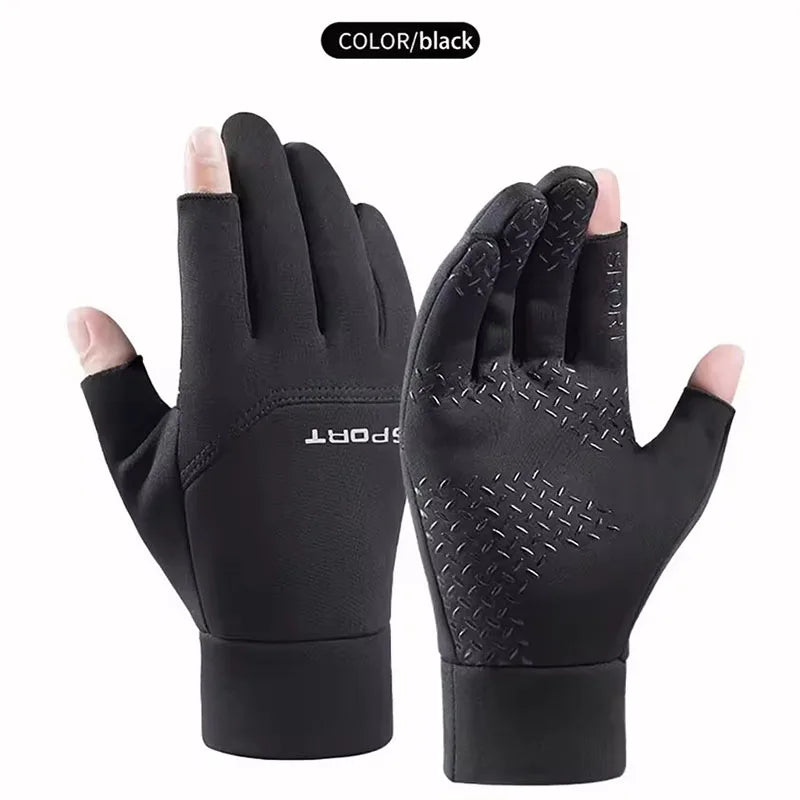 Spring Style Two Finger Gloves with Neutral Universal Fleece Fishing Protection and Anti Slip Gloves for Outdoor Cycling