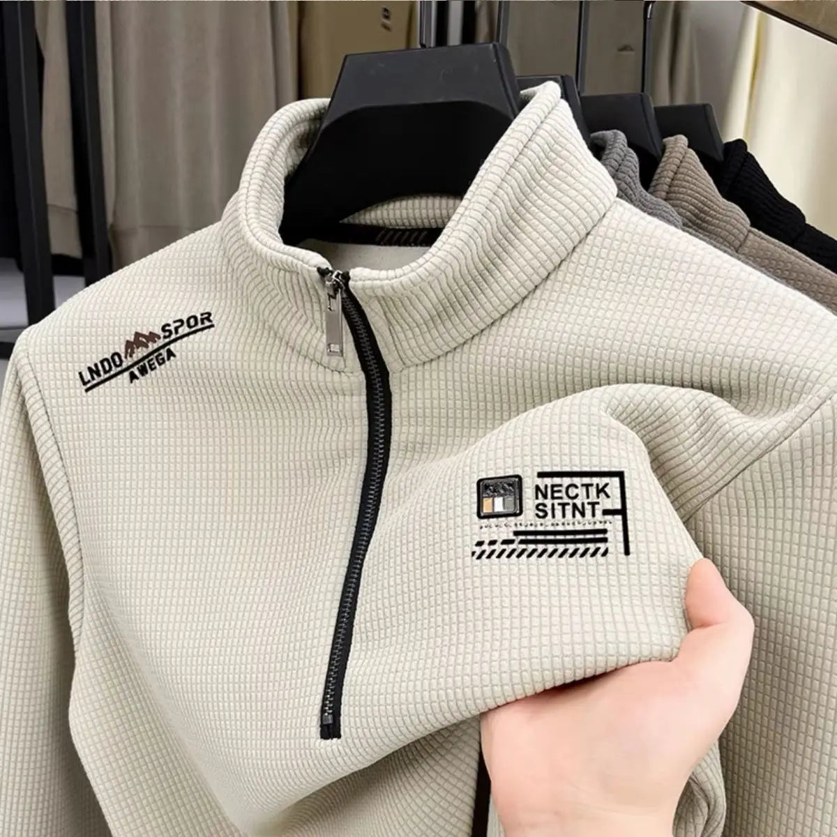 Men's Fleece Liner Sweatshirts Vintage Half Zipper Print Plaid Texture Thick Wool Warm Pullover Luxury Turtleneck Sweatshirts
