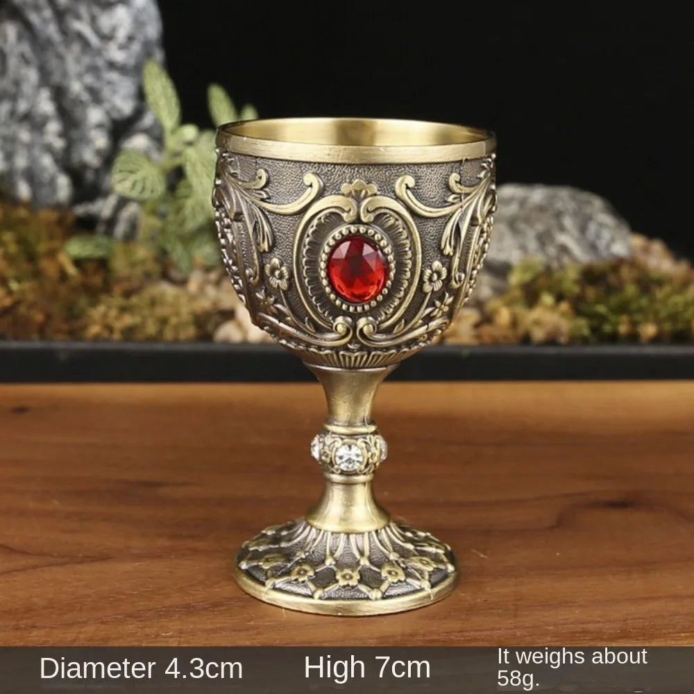 Vintage Embossed Wine Cup Metal European Style Goblet Drinkware Anti-break Diamond-encrusted White Wine Cup