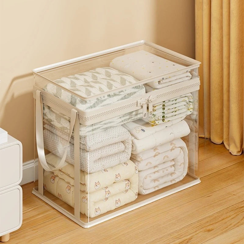 Foldable Storage Bins  Large Clear Heavy Duty Boxes with Lids Collapsible Clothes Blanket Organizer for Closet Bedroom