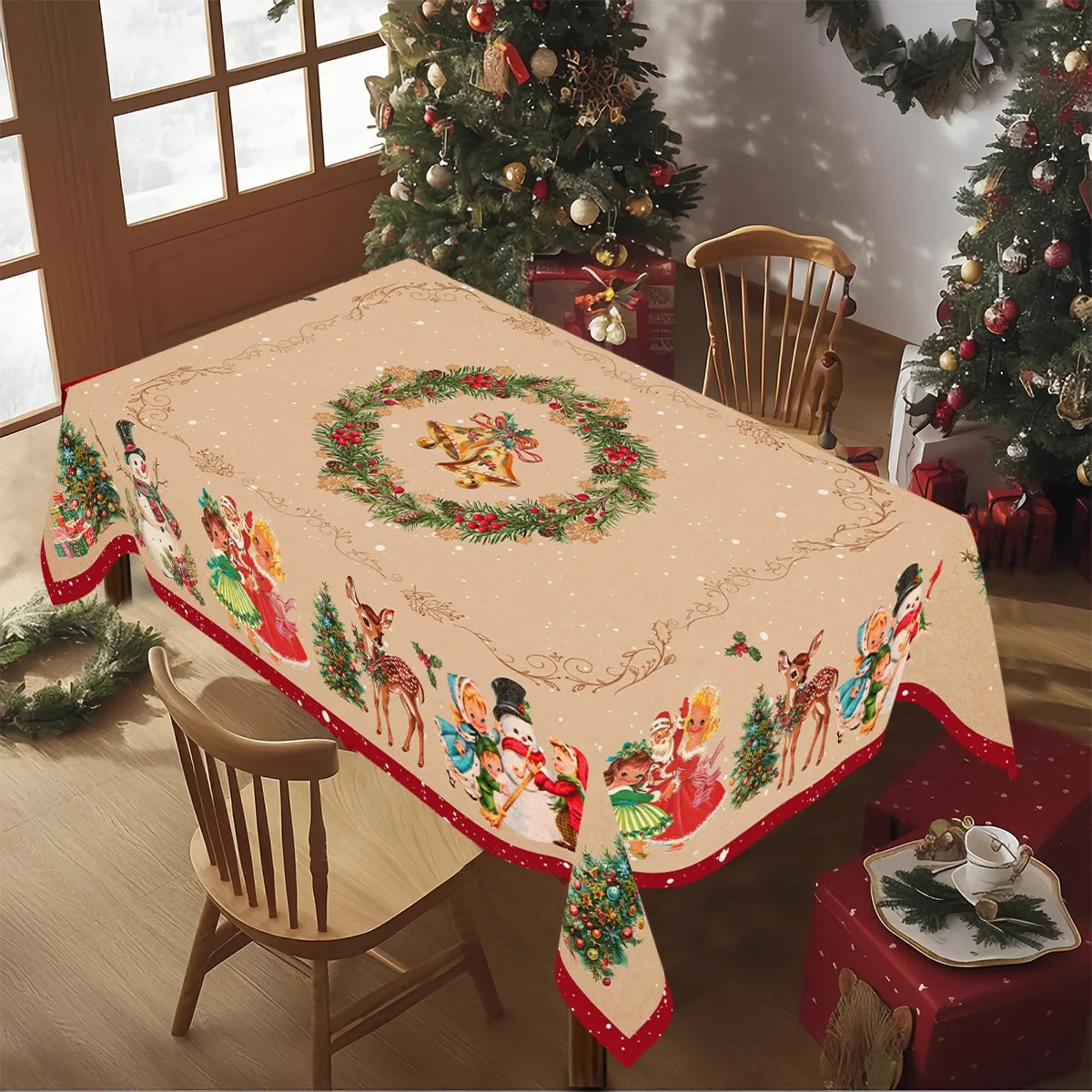 Vintage Christmas Tablecloth Snowman Princess Table Cover for Winter Holiday Navidad Dinning Table Decor Home Decoration 2025