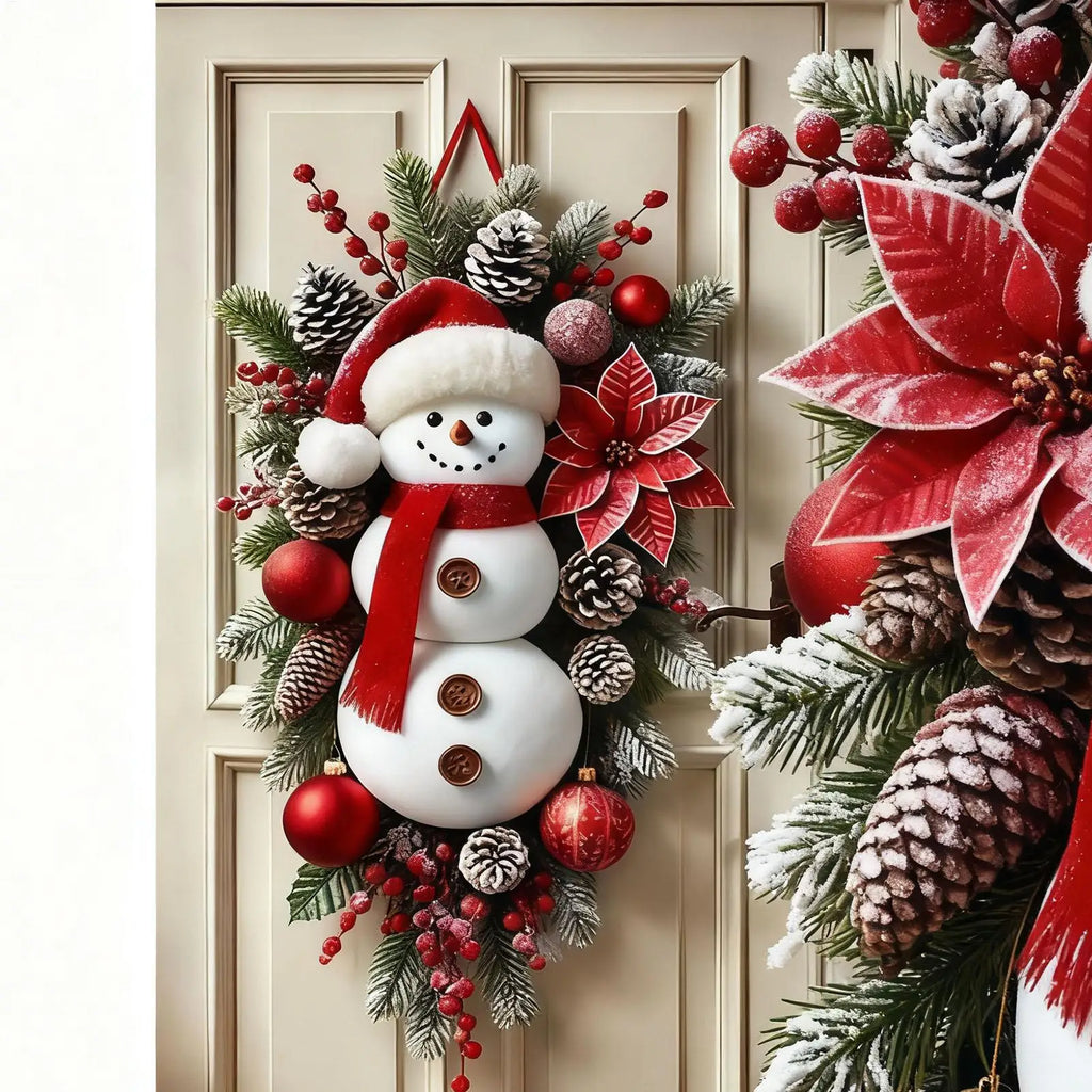 Winter Snowman Christmas Wreath Door Decoration Hanging Door Banner Winter Cute Outdoor Snowman Backdrop Christ