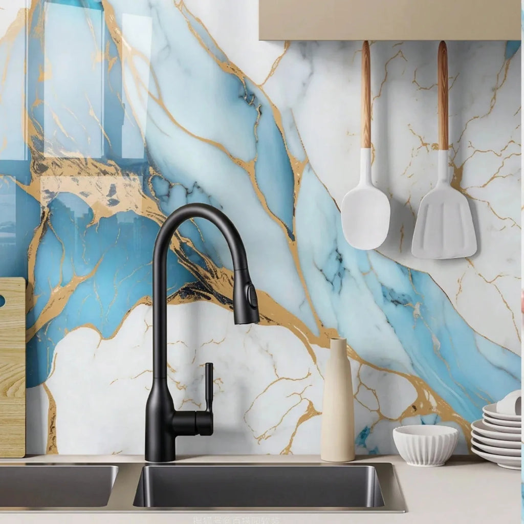 8M Marble Decor Stickers for Kitchen Cabinet Countertop Renovation Self Adhesive Waterproof Oil Proof Aluminum Foil Wallpaper